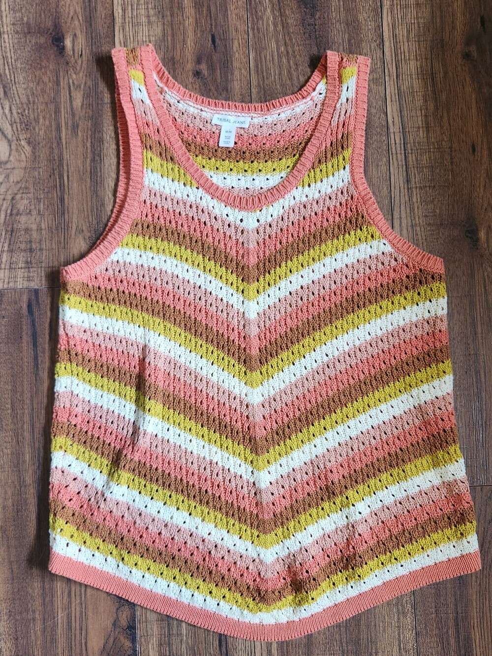 Tribal Striped Crochet Tank Top. Natural Fibers. 100% Cotton. Boho